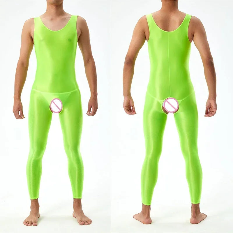 Lingerie Men Jumpsuits Bodystocking Crotchless See Through Gay Bodysuits Naughty Sleeveless Sheer Seamless Nightwear Bodywear