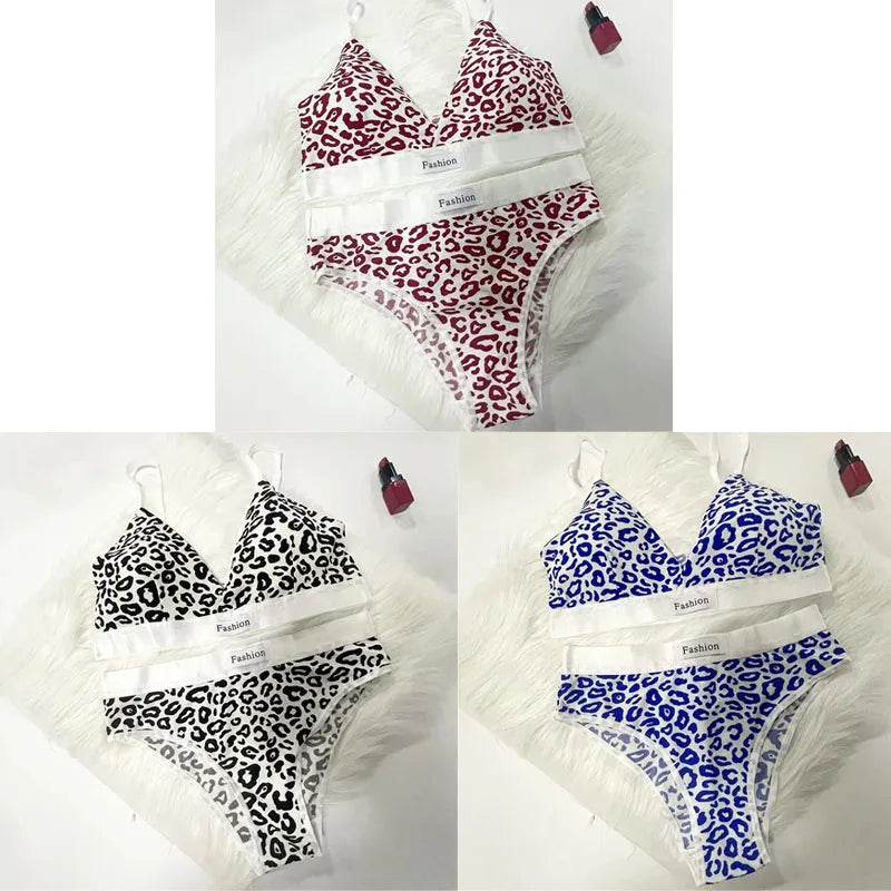 1/2/3/4Set Women Seamless Bra Set Low Waist Panties Leopard Bralette Sexy Vneck Sport Brassiere Female Cotton Underwear Set