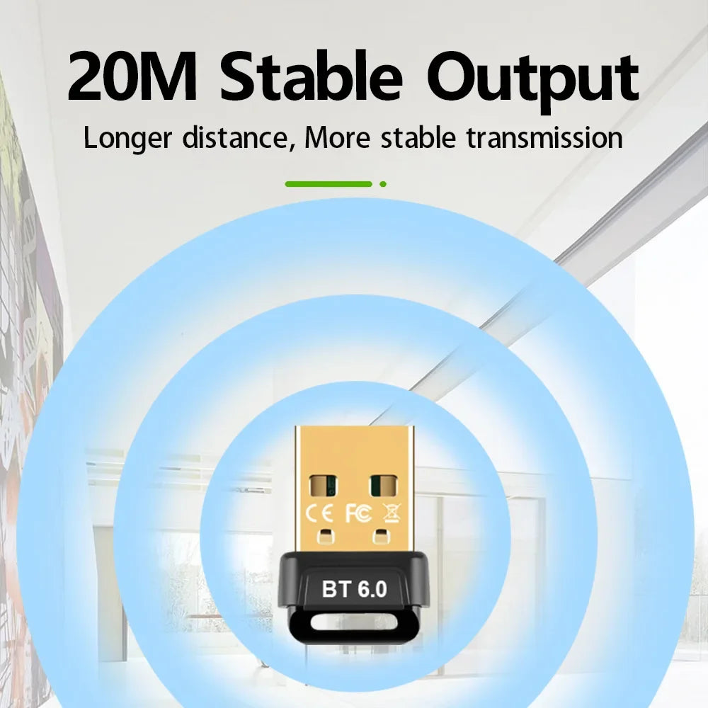 USB Bluetooth 6.0 5.4 Adapter Transmitter Bluetooth Receiver Audio Bluetooth Dongle Wireless USB Adapter for Computer PC Laptop