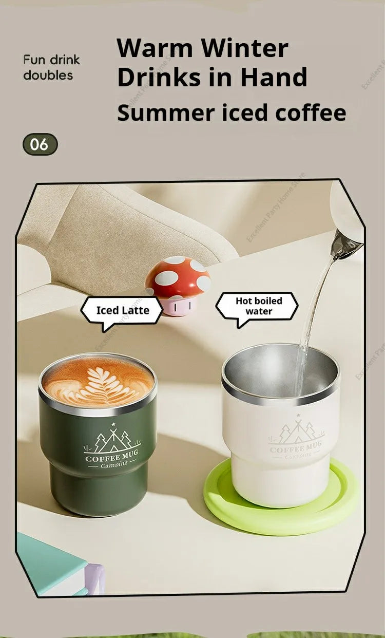 400ML Stainless Steel Thermal Cup Office Coffee Mug Double Layer Insulated Water Cup Portable Keeps Cold and Heat Thermal Mug