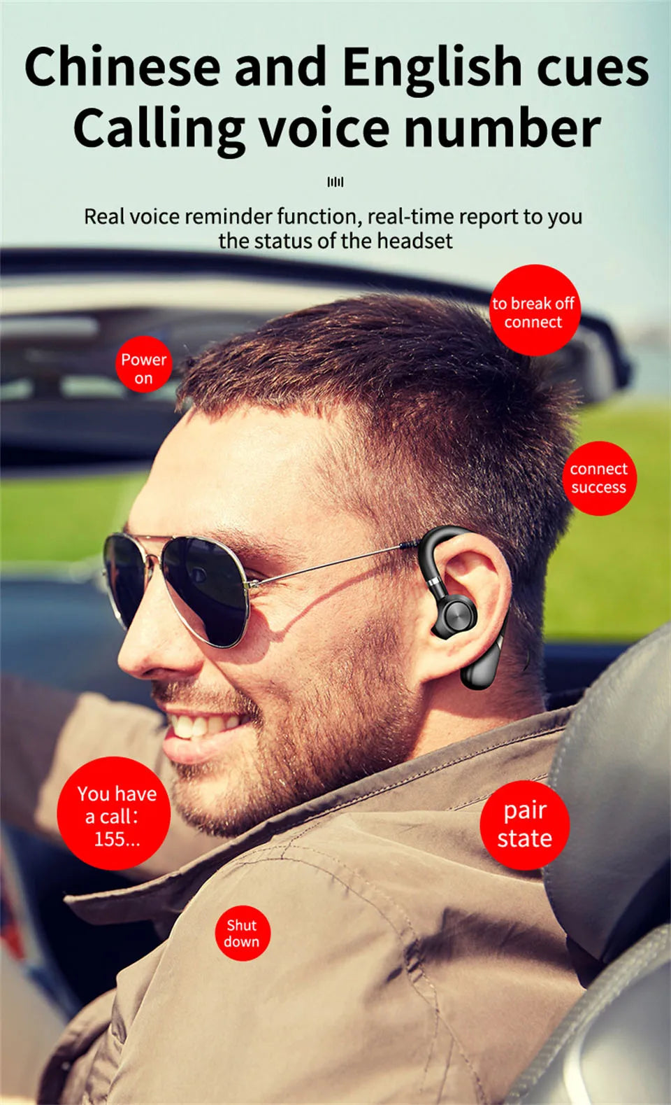 Bluetooth Earphones Wireless Headphones With Microphon Busines Headset Fone De Ouvido For Driving Audifonos Talking Auriculares