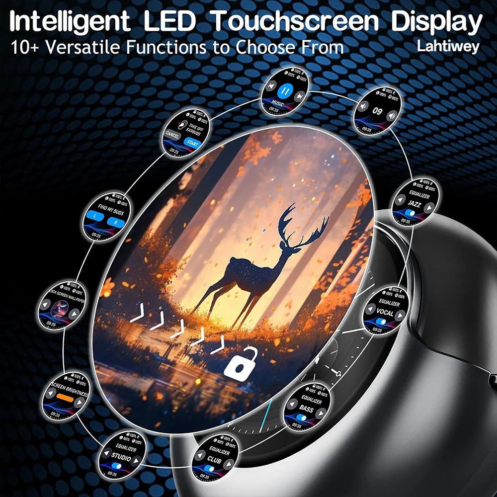 Bluetooth 5.4 Earphones Wireless Headphones with Touch Screen 40H Playtime Deep Bass Stereo Ear Buds with Mic IPX7 Waterproof