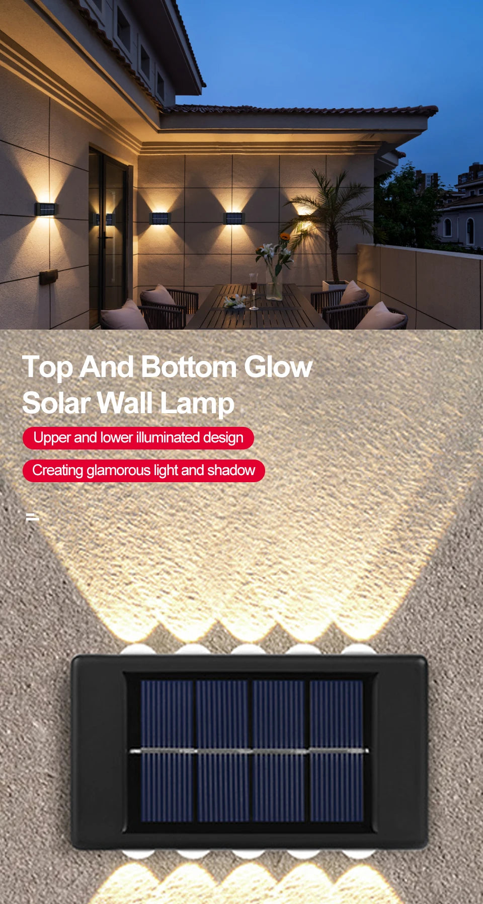 Solar Up Down Double Headed High Brightness Wall Light Outdoor Waterproof Garden Fence Door Sign Decorative Wall Washer Lighting