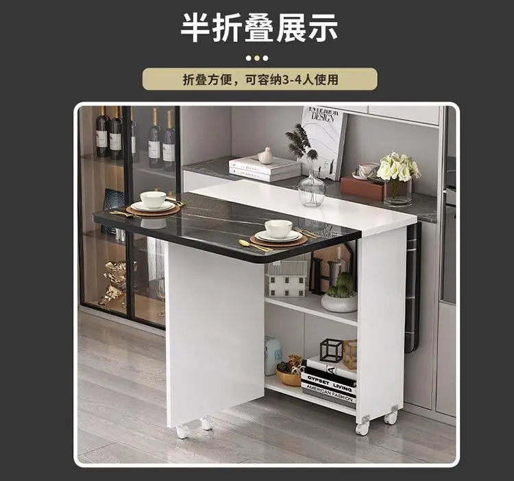 Folding Dining Table for Home Use, Small Apartment, Simple Multi-Functional Mobile Rectangular Dining Table