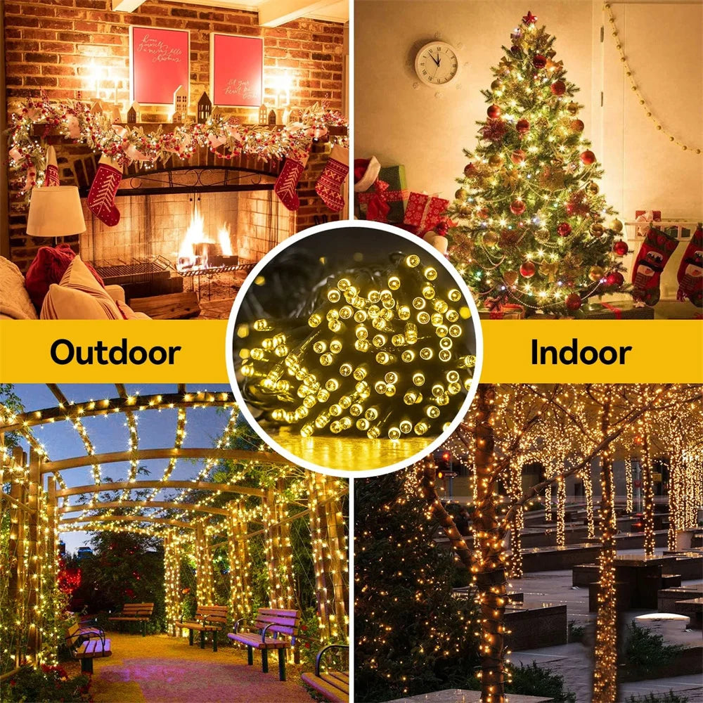 Solar Christmas Lights Solar String Lights Outdoor Waterproof Green Wire with 8 Modes Christmas Tree Lights Garden Lawn Decor