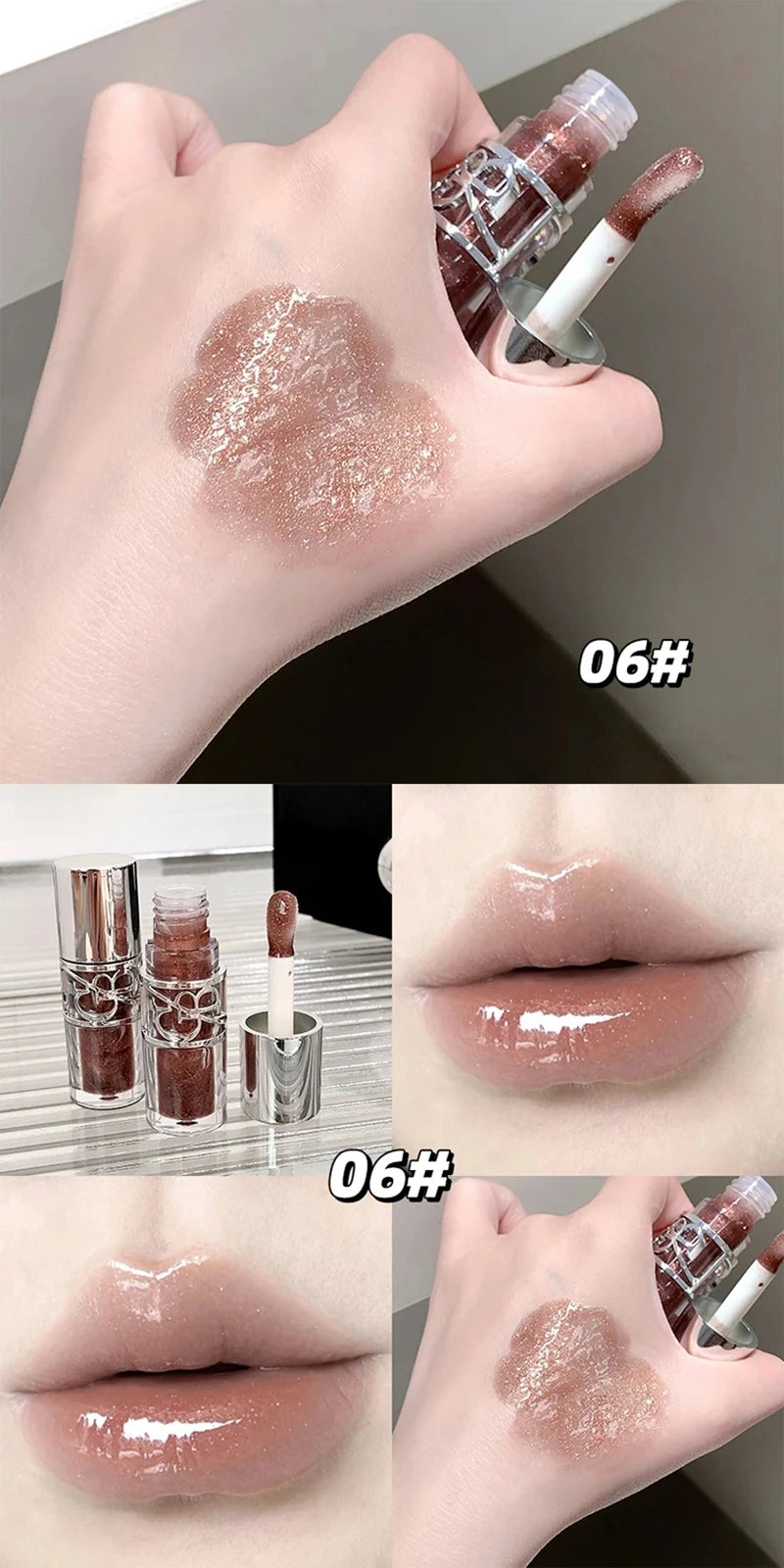 Clear Glass Gray Coffee Shine Lip Gloss Mirror Watery Moisturize Plumper Long Lasting Lip Tint Juicy Lip Oil Gloss Stain Makeup