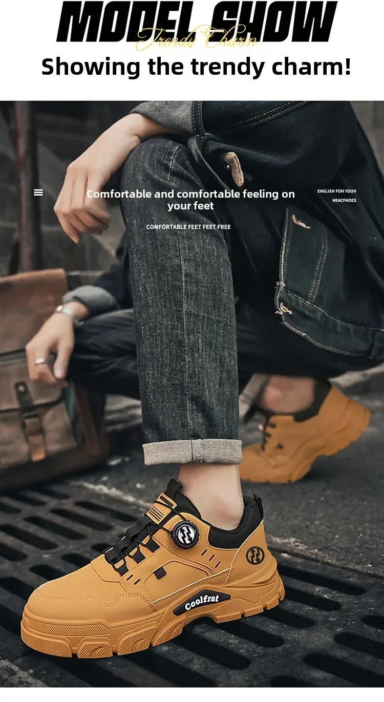 New Men's Shoes Low-top Rotating Buckle Sports Casual Trendy Outdoor Waterproof Work Shoes EVA Sole Rubber Zapatillas Hombre