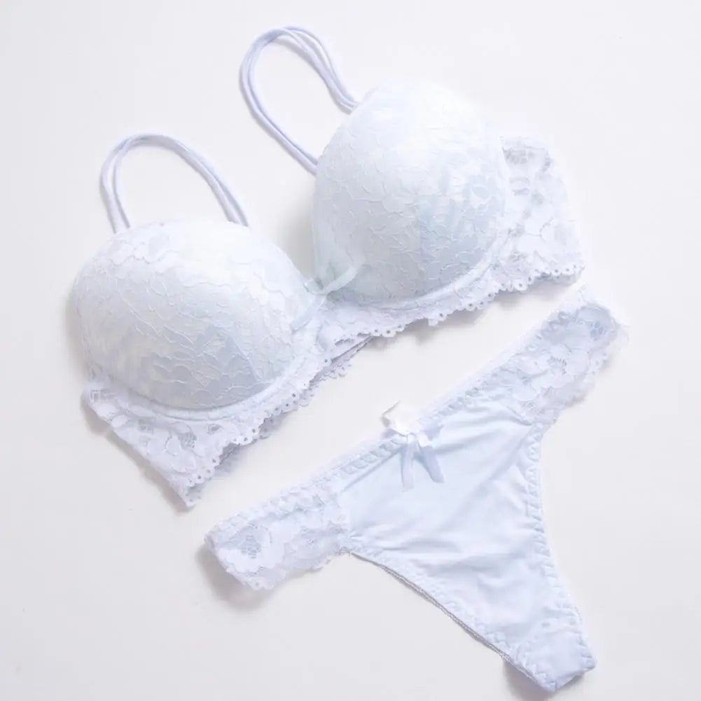 2 Pcs/Set Underwear Set High Stretch Solid Color Double Row Buckle Decorate Large Size Women Sexy Lace Bra And Panty Set
