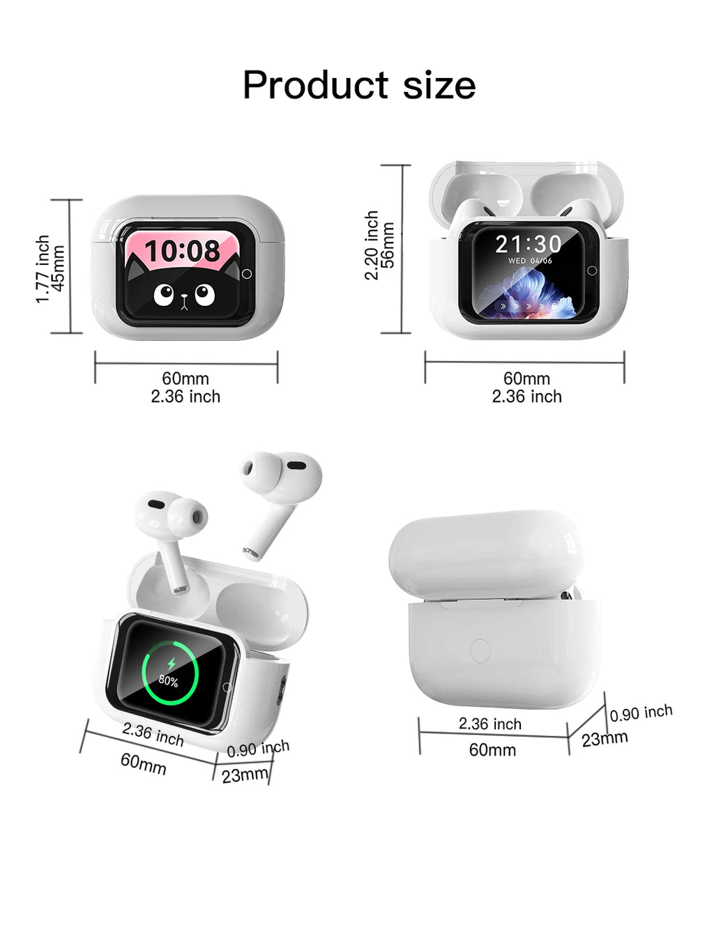 Wireless Earphones With Bluetooth 5.3 In-Ear Headphones Intelligent Noise Reduction Long Battery Life LED Color Screen Display