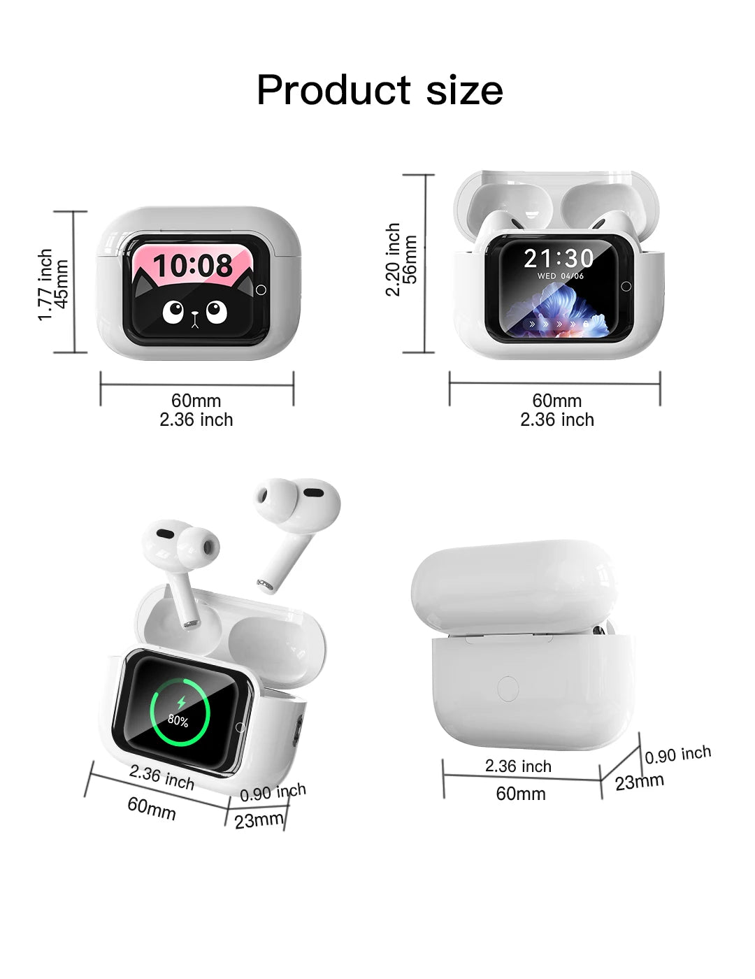 Wireless Earphones With Bluetooth 5.3 In-Ear Headphones Intelligent Noise Reduction Long Battery Life LED Color Screen Display