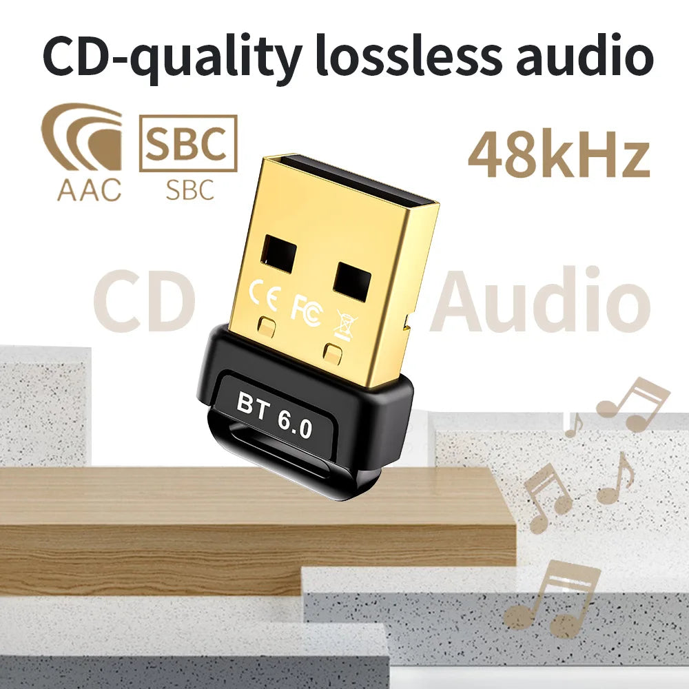 USB Bluetooth 6.0 5.4 Adapter Transmitter Bluetooth Receiver Audio Bluetooth Dongle Wireless USB Adapter for Computer PC Laptop