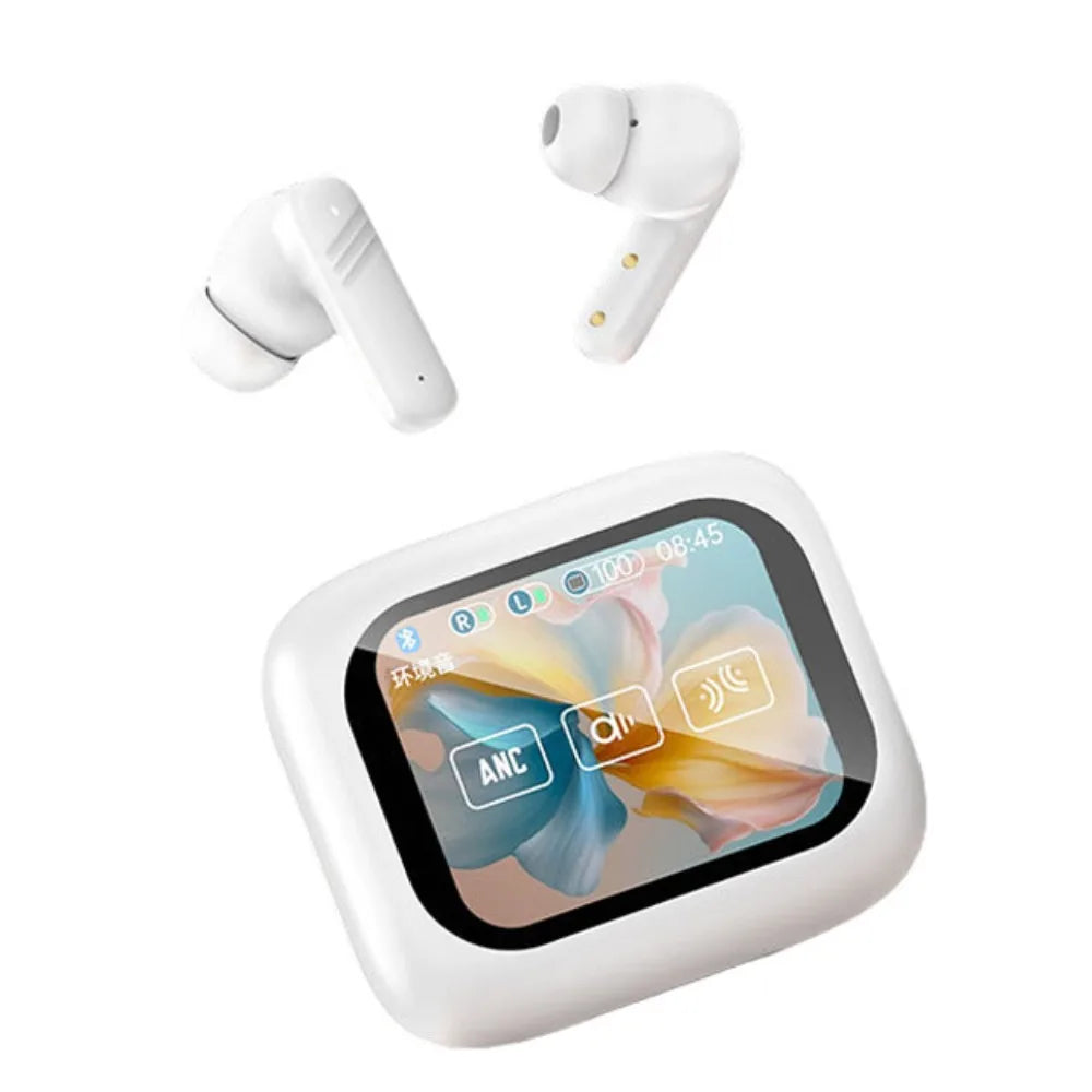 Bluetooth 5.4 Full Touch Screen Headphones Smart LCD in Ear Wireless in-Ear Earbuds Long Battery HD Call ANC Bluetooth Earphones
