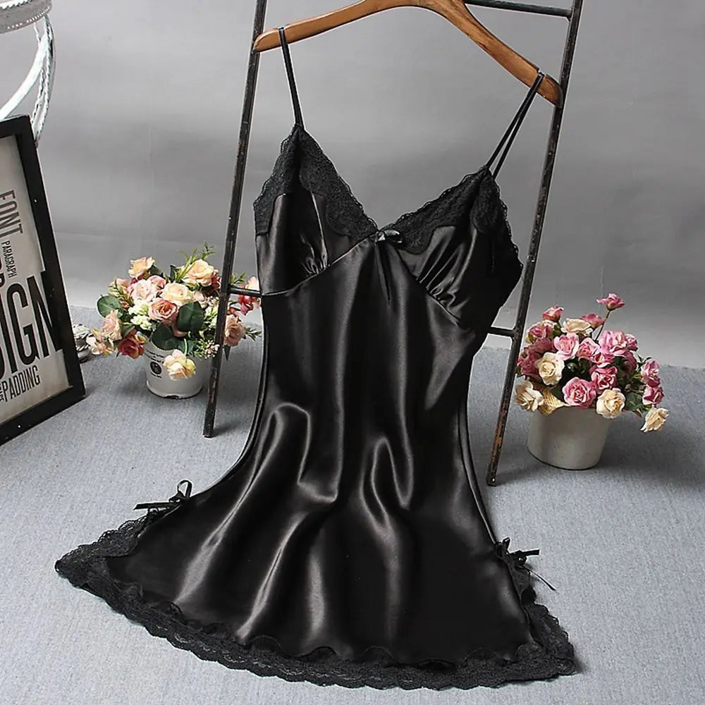 Lingerie Sexy for Women Silk Satin Lace Ladies Nightwear Sleepwear Skirt Nightdress