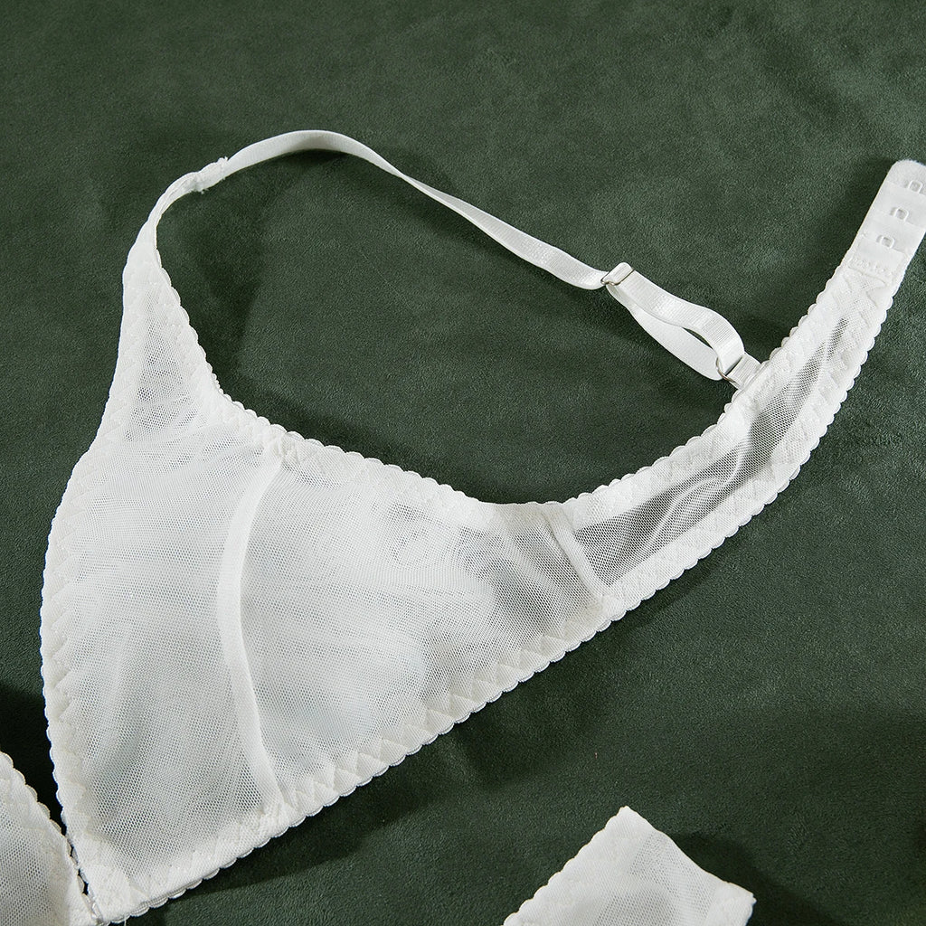 Wirelss Comfortable Bra Brasil Pantie Lingerie Set Basic Solid Mesh Sheer Underwear Transparent Intimate Seducing Lenceria