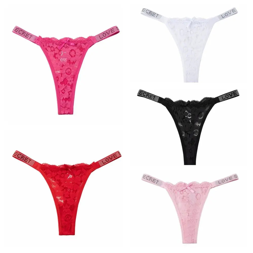 Lingerie Crystal Lace Flower Panties Low-waist Cotton Crotch Seamless Thong Underpants Embroidery Bikini Underwear Women Gifts