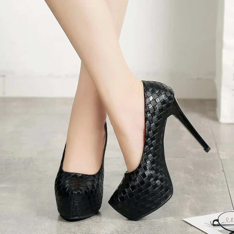 Versatile Waterproof High-Heeled Shoes Women's Spring 2026 New Style Black Thin-Heeled Single Shoes Polyurethane Sole Rubber Upp