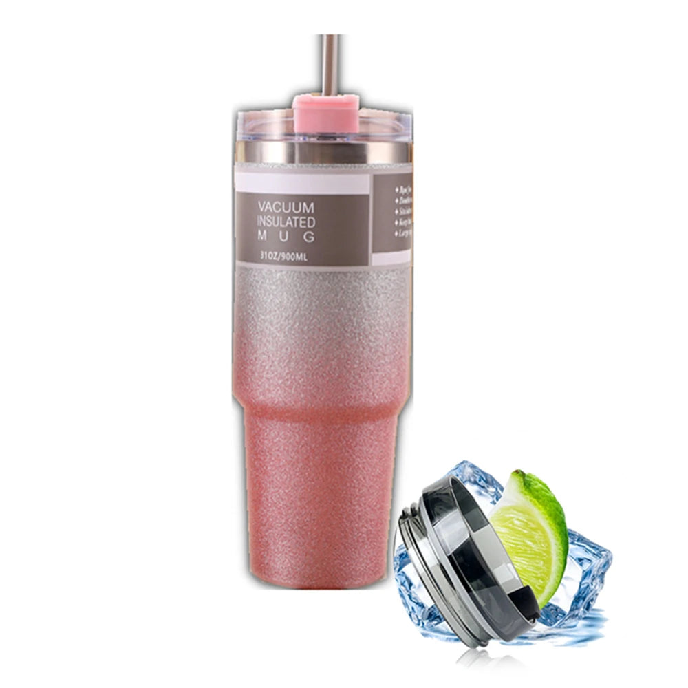 900/600ML Thermos Cup with Lid and Straw Coffee Mug With Handle Insulated Tumblers Vacuum Stainless Steel Beer Cup