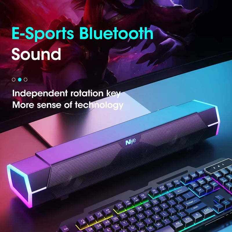 Bluetooth Speaker Bar for Home Audio and Video with 4D Surround Sound Subwoofer Wired Wireless RGB Compatible with TV PC
