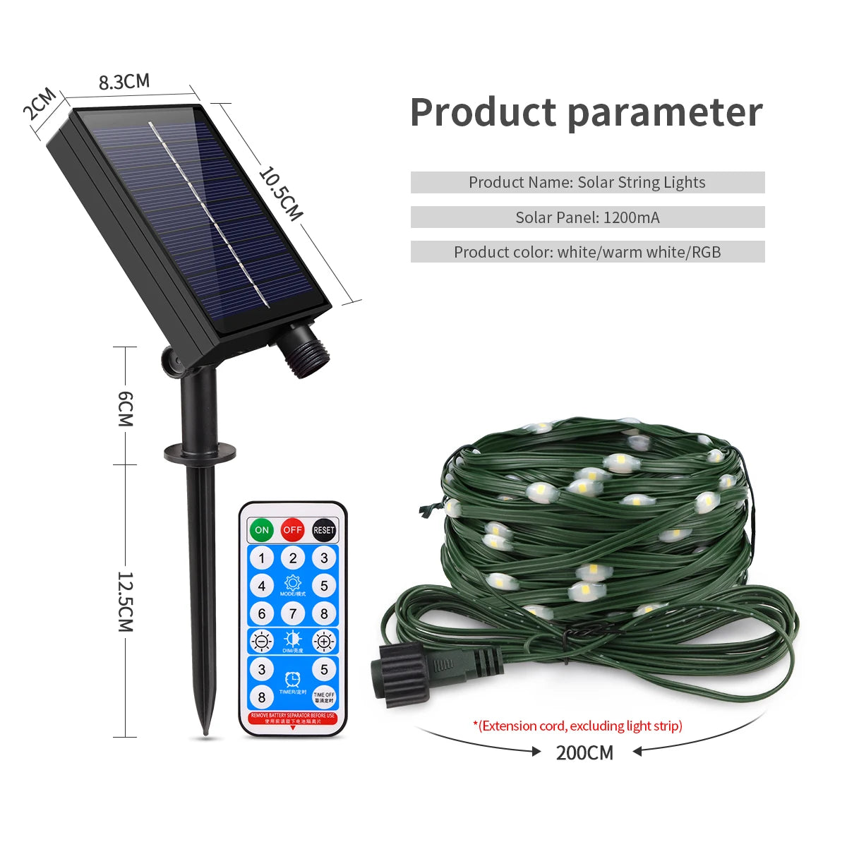 50M 100M Large Solar Panel LED Solar String Lights Fairy Garland Lights Outdoor Backyard Garden Holiday Christmas Party Decor