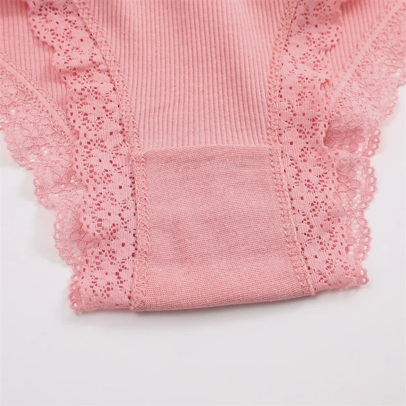 4PCS/Set Women Cotton Panties Sexy Lace Braizlian Panties Low Rise Hollow Out Underwear for Female Cute Bow Breathable Lingerie