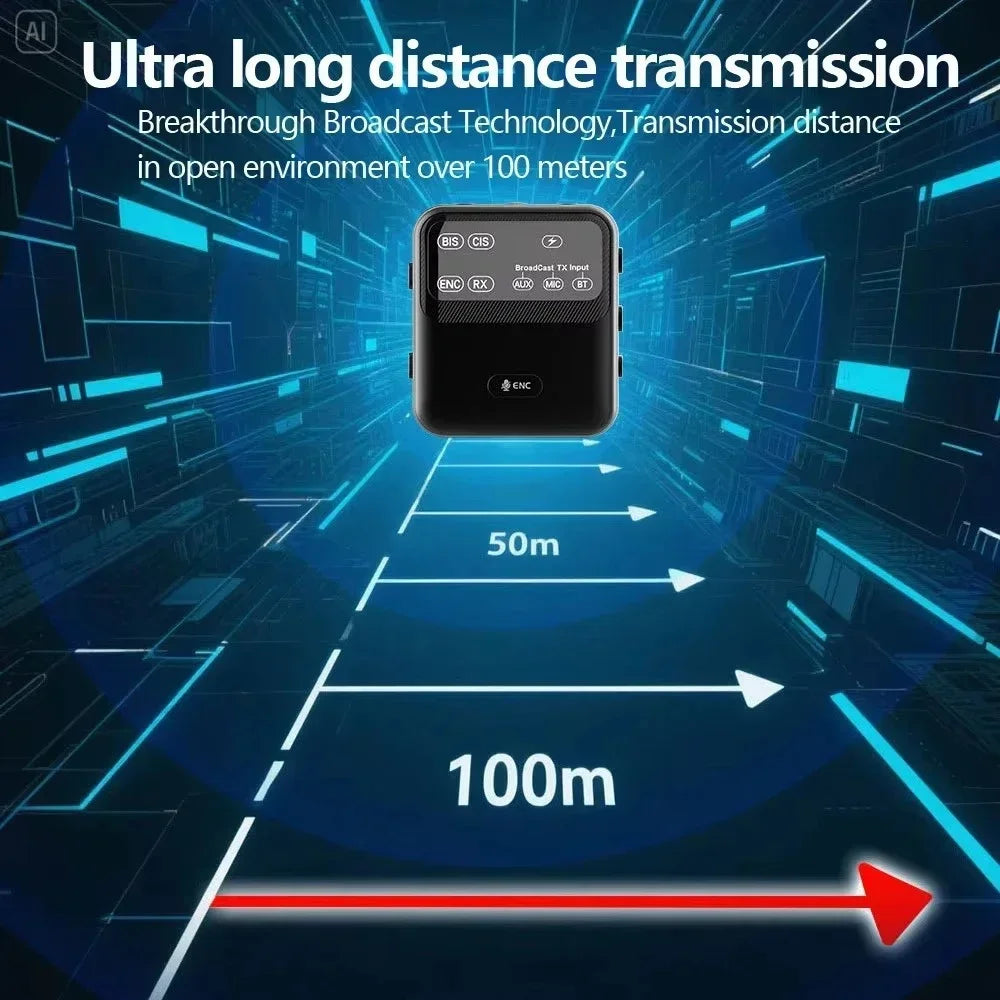 Bluetooth 6.0 Audio Receiver Transmitter ENC Wireless Broadcast One with Multiple Audio System with Mic  for Church Tour Guide
