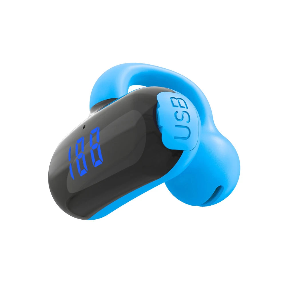 Bluetooth 5.3 Bone Conduction Open Earclips Wireless Non in Ear Digital Display IPX6 Waterproof Sports Single Earbuds with Mic