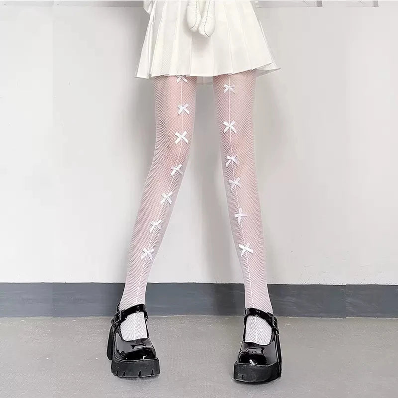 Lingerie Sexy Lace Mesh Fishnet Thigh High Stockings Women Cute Bow Sweet Girls Kawaii Pantyhose summer cosplay lolita Tights