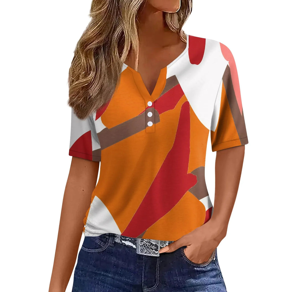 Summer Women T-Shirts 3D Fashion Print Gradient Harajuku T Shirt Oversized Tees for Ladies Clothing New Short Sleeve V-Neck Tops