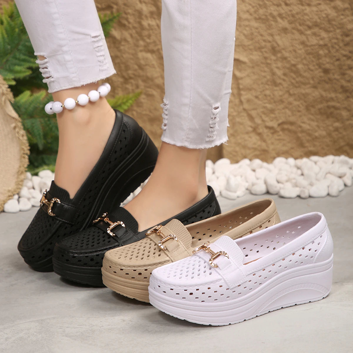 Spring Summer Hot-selling Comfortable Thick-soled Non-slip Sports Shoes for Women Fashion New Breathable Sexy Wedge Work Shoes