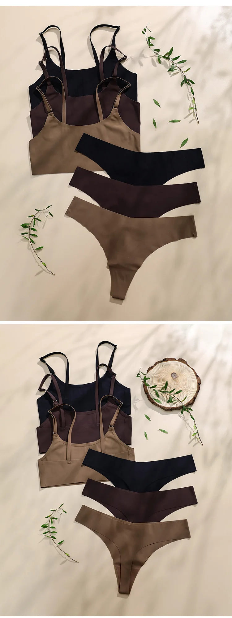 Women Seamless Bra Set Sexy Thong Low Waist Panties Wire Free Bra Bralette Lingerie Brassiere Ice Silk Female Underwear Set