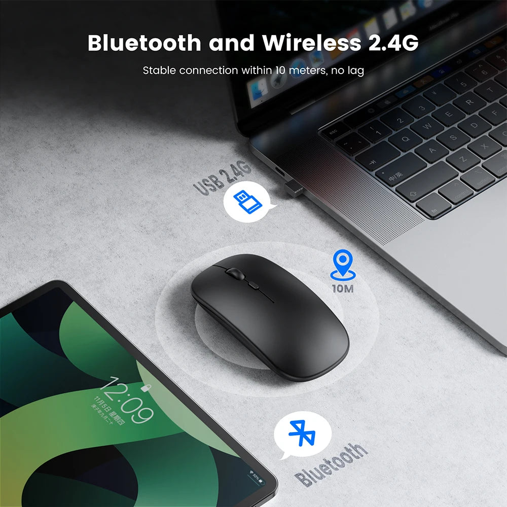 Wireless Bluetooth Mouse 2.4GHz Dual Modes RGB Rechargable Quiet Slim Wireless Mice Compatible For PC iPad Laptop PC Computer