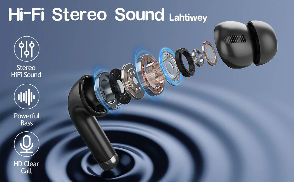 Bluetooth 5.4 Earphones Wireless Headphones with Touch Screen 40H Playtime Deep Bass Stereo Ear Buds with Mic IPX7 Waterproof