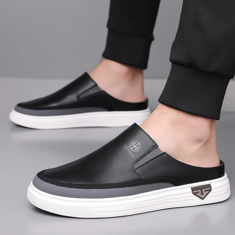 Men's Casual Slip On Shoes Soft Bottom Anti Slip Comfortable Trendy All Match Half Slippers Fashionable Flat Footwear-725
