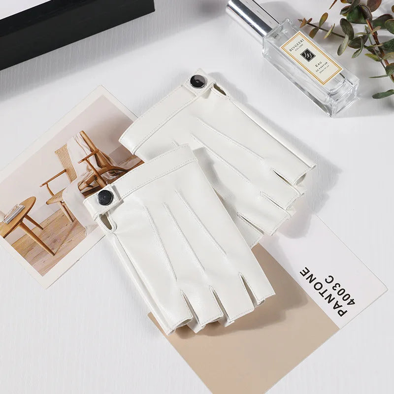 Fashion Half Finger Short Thin Punk PU Leather Gloves For Women Outdoor Driving Cycling Touch Screen Motorcycle Sports Fitness
