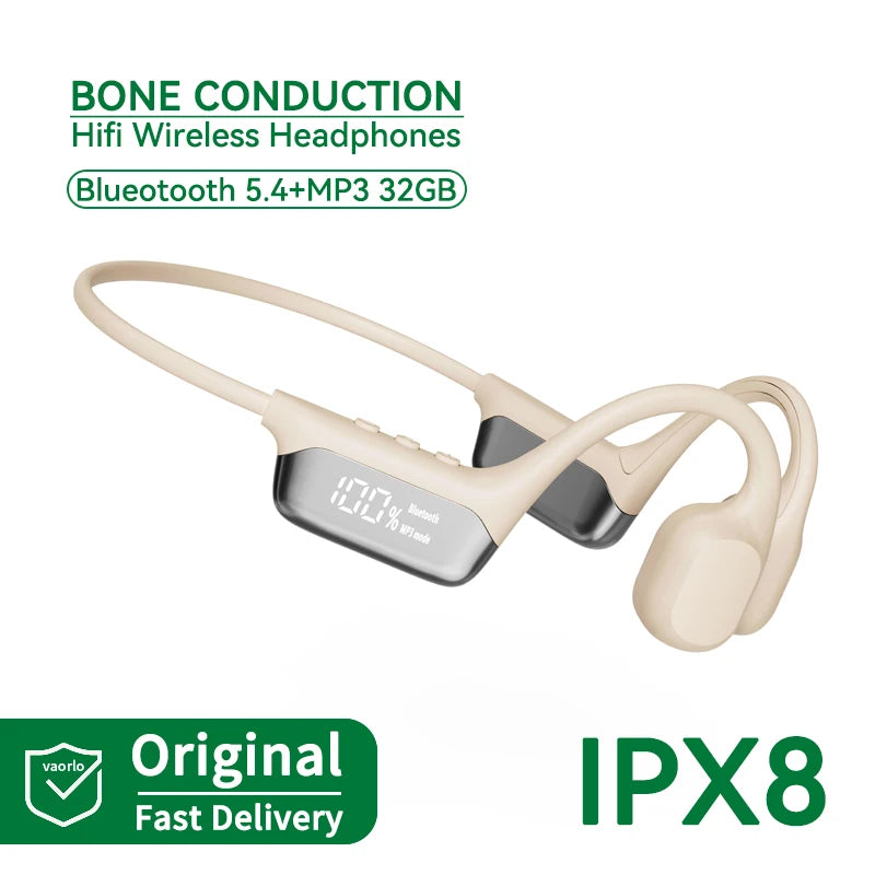 Bluetooth 5.4 Bone Conduction Wireless Headphones LED Display 32GB MP3 Player IPX8 Waterproof Swimming Sports HIFI Music Headset
