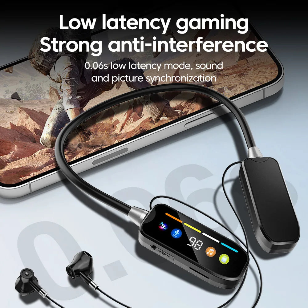 Bluetooth 5.4 Wireless Earphones Neck Mounted Headphones Gaming LED Display Hifi Stereo Sports Headset Halter Magnetic Earbud