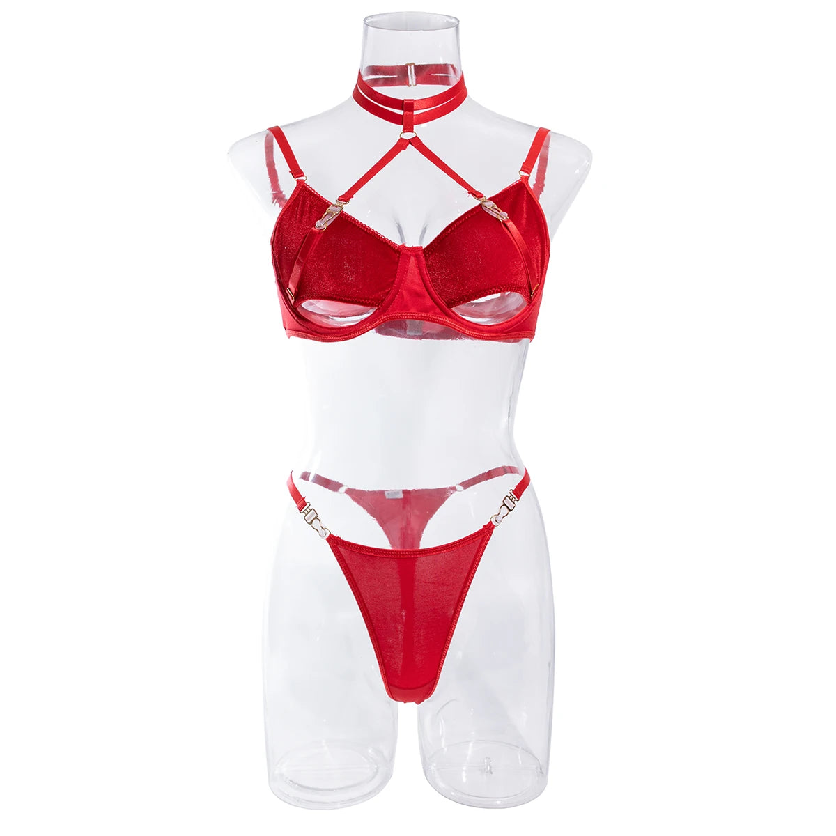 Cut Out Bra Set Women 2-piece Halter Bra + Brief Underwear Set 4 Color Velvet Sexy Intimates
