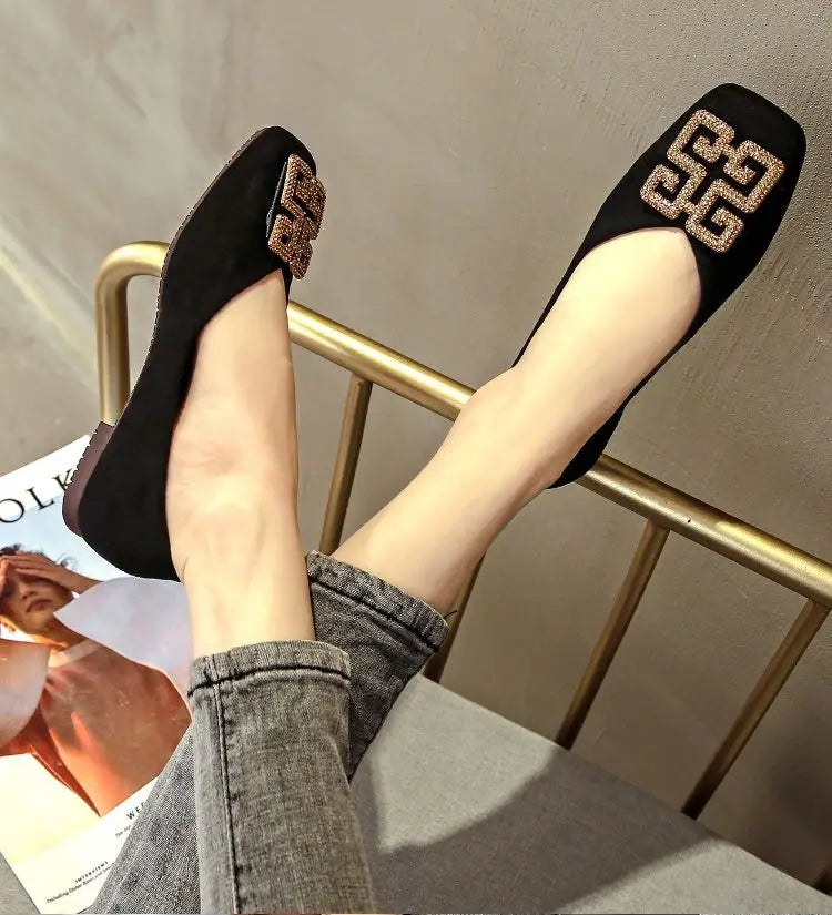 Shoes Women's Flat 2022 Autumn Fashion Square Toe  All-match Scoop Shoes Large Size Women's Shoes 41-43 Loafers  Zapatos Mujer