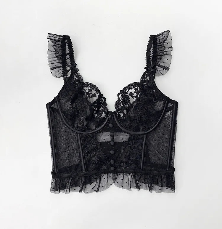 Embroidery Sexy Women Bra Set Underwear Push Up Brassiere Lace Transparent Bra Panty Sets Wedding Bralette Thin Underwear