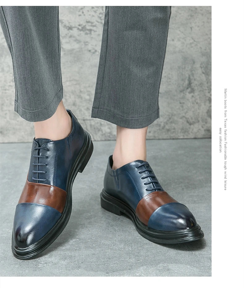 Man Casual Business Shoes Men Patchwork Leather Oxfords Fashion Dress Flats Leisure Office Men's Formal Wedding Shoes