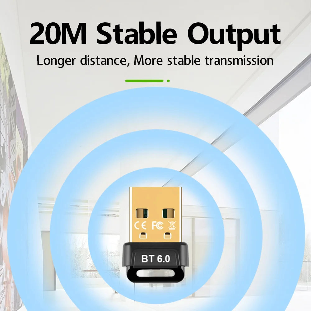 USB Bluetooth 6.0 5.4 Adapter Transmitter Bluetooth Receiver Audio Bluetooth Dongle Wireless USB Adapter for Computer PC Laptop