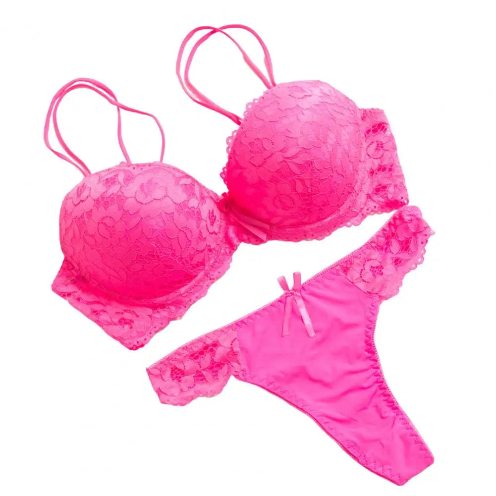 2 Pcs/Set Underwear Set High Stretch Solid Color Double Row Buckle Decorate Large Size Women Sexy Lace Bra And Panty Set