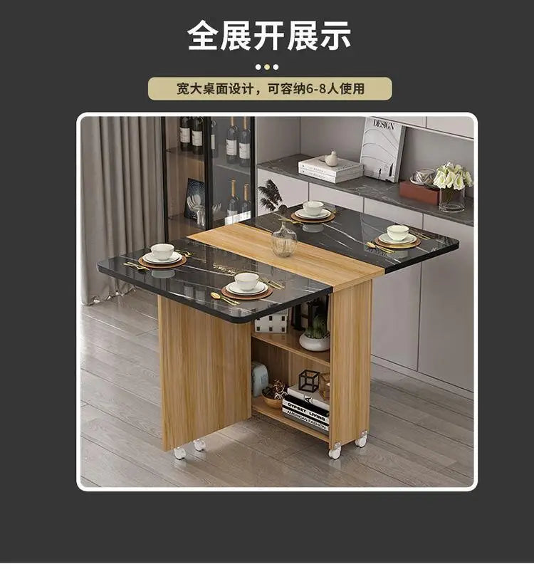 Folding Dining Table for Home Use, Small Apartment, Simple Multi-Functional Mobile Rectangular Dining Table