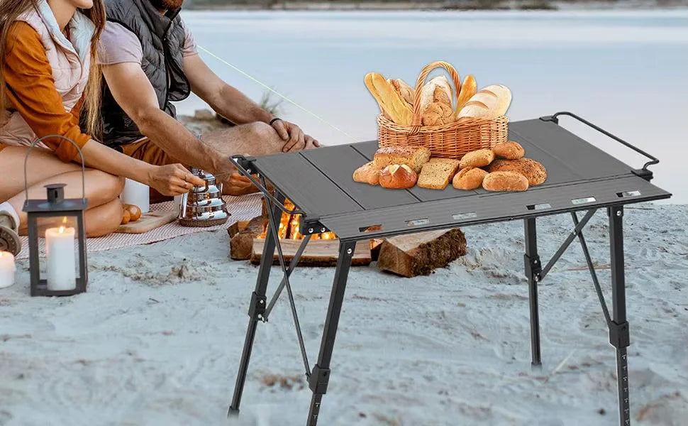 Folding Extendable Camping Table With Aluminum Tabletop and Carry Bag Multi-Functional Modular Table Portable Patchwork Design