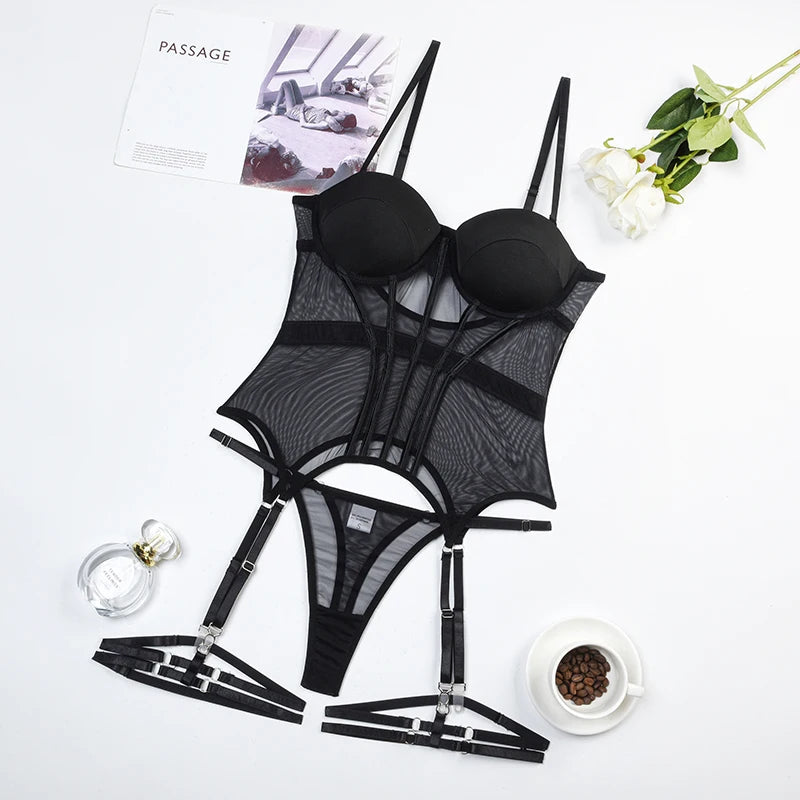 Lingerie Lxury Brand Bodysuit Backless Tops For Women 3 Piece Lingerie Set With Garter Sexydresses For Women