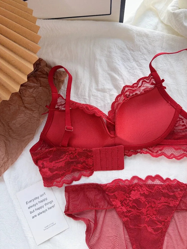 Cute Red Bra and Panty Set Women,Comfortable No Wire Push Up Lingerie,Sexy Bridal Wedding Lingerie Set,Girls Birthday Present
