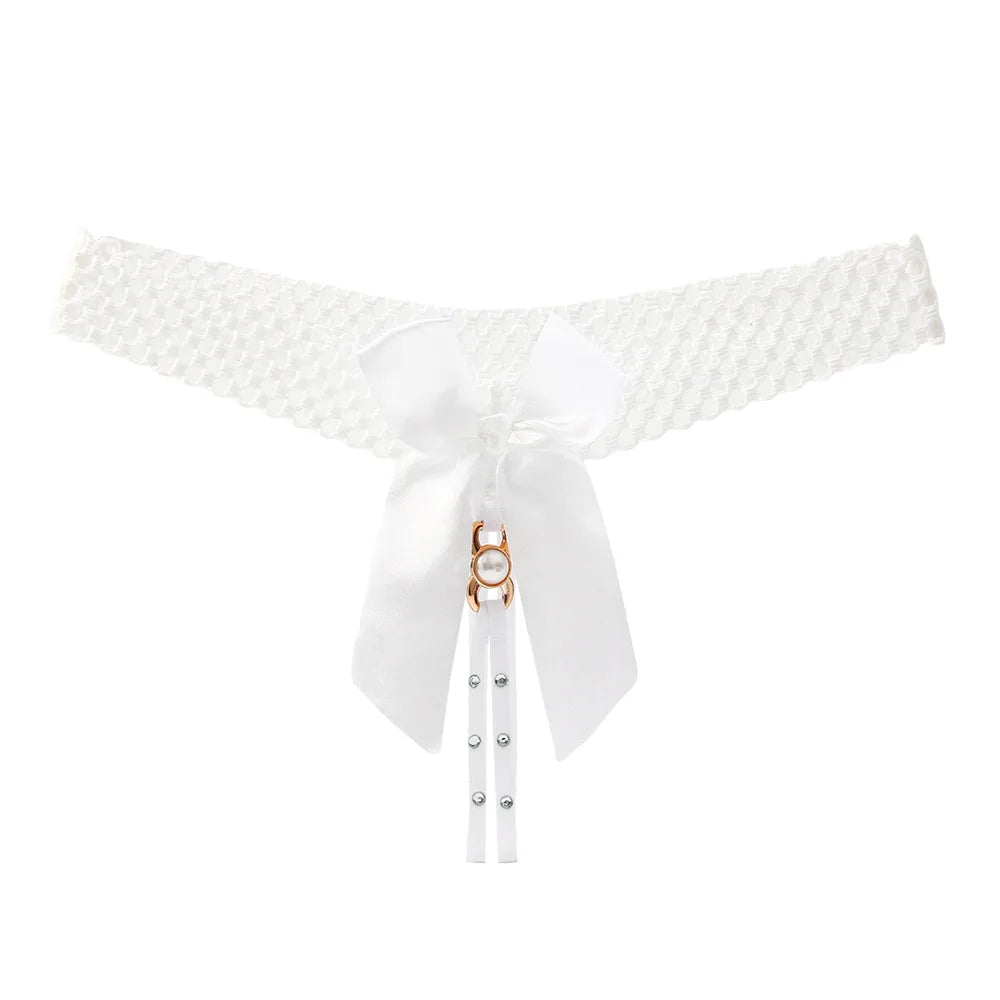 Sexy Female Llingerie  Sexy Lingerie Women's Panties Crotch Opening Transparent G-strings Thongs Hollow Out Solids Bowknot Under