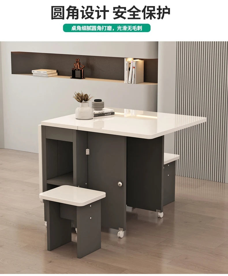 Folding White Dining Table Multifunction Family Waterproof Space Saving Dining Table Design Simple Mesas De Jantar Furnitures