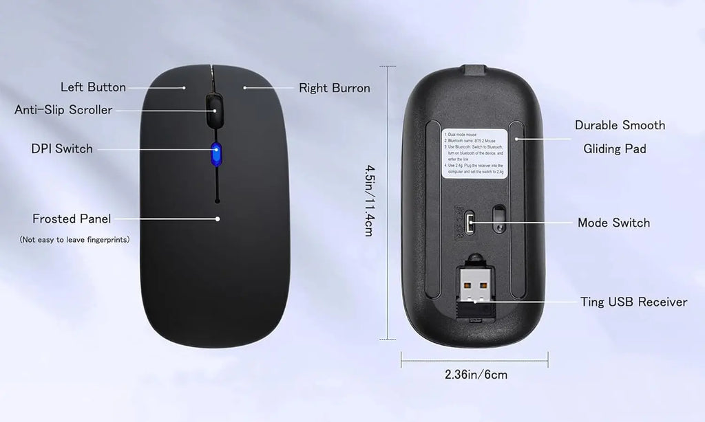 Bluetooth Mouse for Laptop/MacBook/iPad/Android PC,Rechargable Quiet Slim Wireless Mice Compatible with Windows/Linux/Tablet
