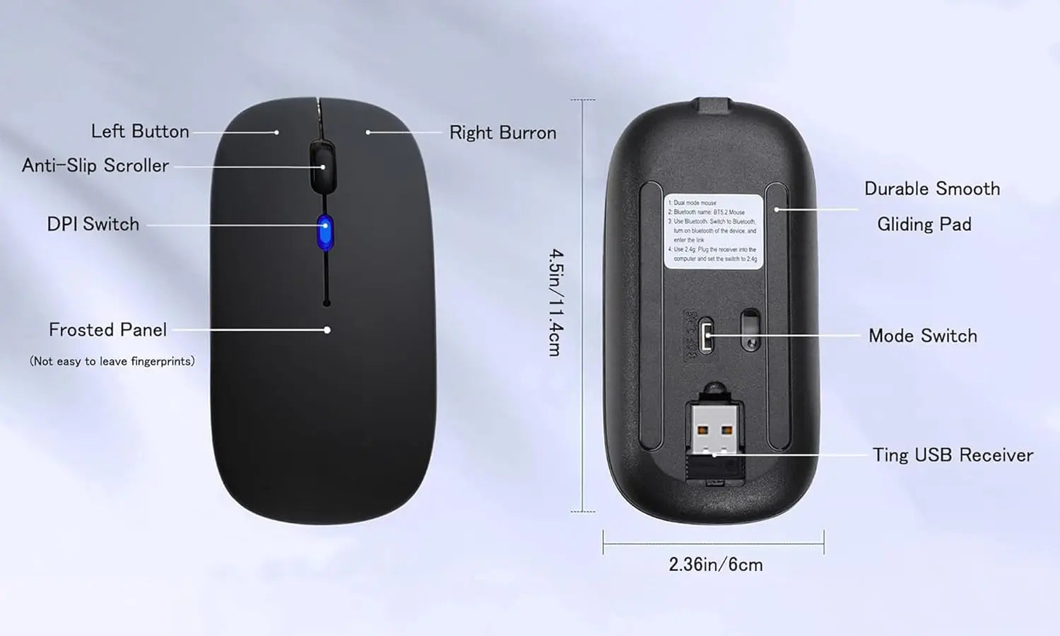 Bluetooth Mouse for Laptop/MacBook/iPad/Android PC,Rechargable Quiet Slim Wireless Mice Compatible with Windows/Linux/Tablet